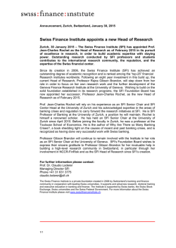 Swiss Finance Institute appoints a new Head of Research