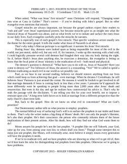 FEBRUARY 1, 2015: FOURTH SUNDAY OF THE YEAR