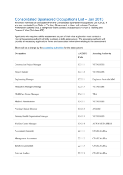 Consolidated Sponsored Occupations List &ndash; Jan 2015