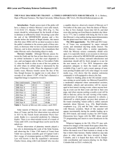 THE 9 MAY 2016 MERCURY TRANSIT &ndash; A TIMELY OPPORTUNITY