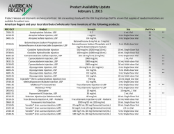 Product Availability Update January 29, 2015