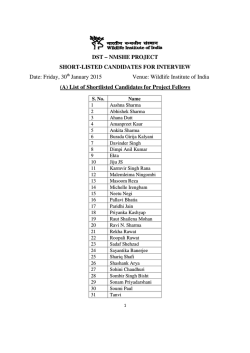 Project Fellows, Assistants - Wildlife Institute of India