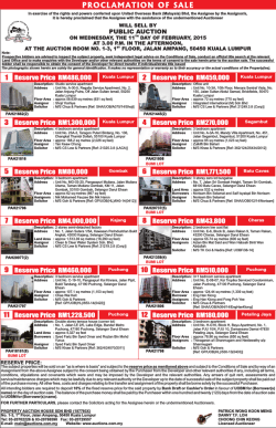 PUBLIC AUCTION Reserve Price RM486,000 Reserve Price RM1
