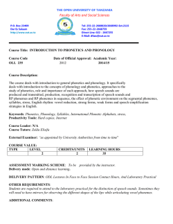 INTRODUCTION TO PHONETICS AND PHONOLOGY Course Code
