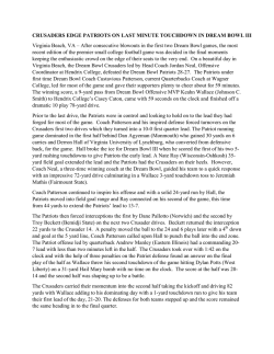 CRUSADERS EDGE PATRIOTS ON LAST MINUTE