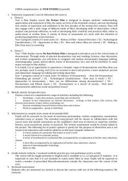 CORSO complementare di: FILM STUDIES (2 periodi) 1. Contenuto