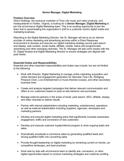 Senior Manager, Digital Marketing Position Overview