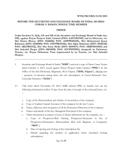 WTM/SR/ERO/15/01/2015 BEFORE THE SECURITIES AND