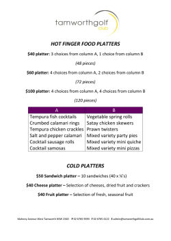 Fingerfood Menu - Tamworth Golf Club