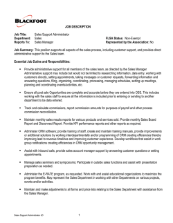 JOB DESCRIPTION Job Title: Sales Support