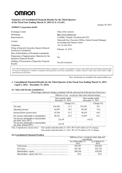 Summary of Consolidated Financial Results for the Third