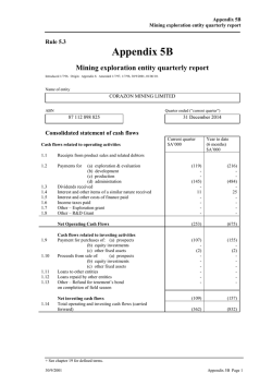 Appendix 5B - Mining exploration entity quarterly report