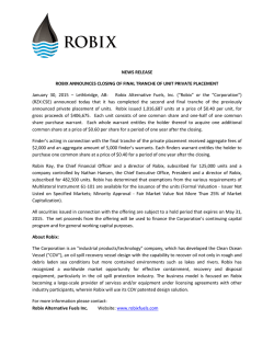 Robix Closes Final Tranche Private Placement