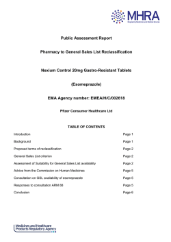 Reclassification of Nexium Control 20mg Gastro