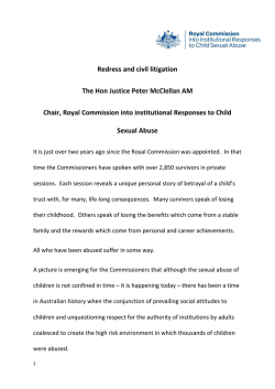 Redress and civil litigation The Hon Justice Peter McClellan AM
