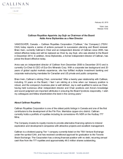 Callinan Royalties Appoints Jay Sujir as Chairman of the Board