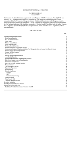 STATEMENT OF ADDITIONAL INFORMATION FPA NEW INCOME