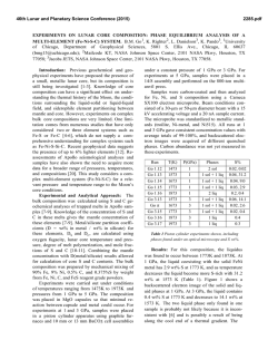 EXPERIMENTS ON LUNAR CORE COMPOSITION - USRA