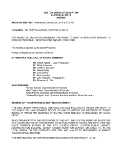 CLIFTON BOARD OF EDUCATION CLIFTON, NJ 07013 AGENDA