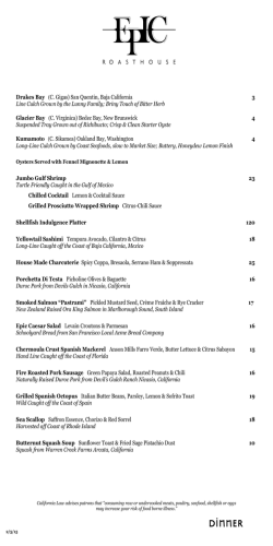 dinner menu - EPIC Roasthouse