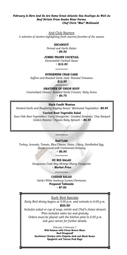Dinner Menu - The Arid Club