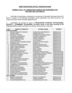 ARMY RECRUITING OFFICE, VISAKHAPATNAM NOMINAL