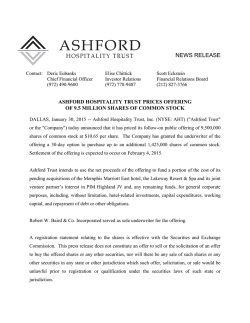 NEWS RELEASE - Ashford Hospitality Trust