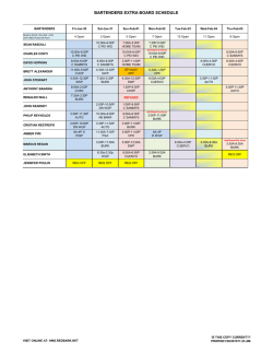 BARTENDERS EXTRA BOARD SCHEDULE