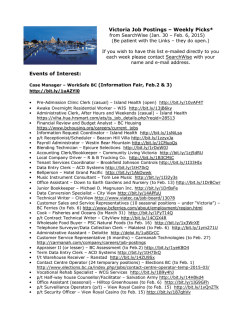 Victoria Job Postings &ndash; Weekly Picks* Events of Interest: