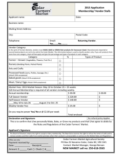 CFM 2015 Vendor Application - Cedar Farmers Market, Nanaimo BC