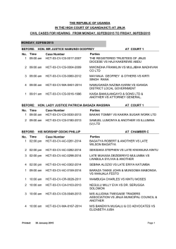Jinja High Court Cause List, 4th - Judiciary: The Republic of Uganda