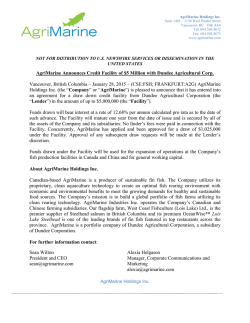 AgriMarine Announces Credit Facility of $5 Million with