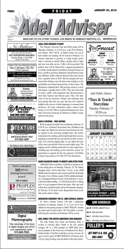 January 30, 2015 - Adel Adviser &bull; Horizon Printing Co. &bull; Adel, Iowa