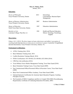 Mary E. Palmer, Ph.D. January, 2015 Education: Doctor of