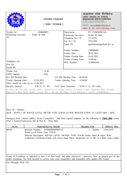 TENDER ENQUIRY [ WEB TENDER ] Tender No : 1300000883