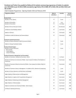 Undergraduate Courses commencing in Academic Year 2014-2015