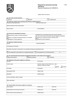 Request for personnel security 1 (2) clearance Security