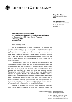 Federal President Joachim Gauck at a state banquet hosted by