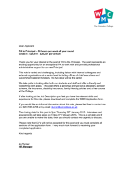 Dear Applicant PA to Principal &ndash; 36 hours per week all year round