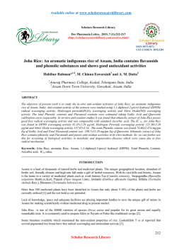 Joha Rice: An aromatic indigenous rice of Assam, India contains