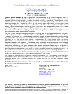 Not for distribution to US newswire or for dissemination in the United