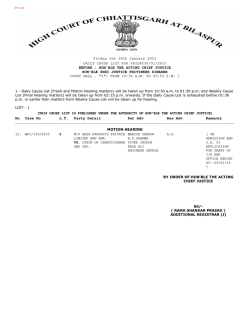 Friday the 30th January 2015 DAILY CAUSE LIST FOR