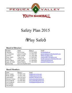 Safety Plan 2015 &ldquo;Play Safe&rdquo; - Pequea Valley Youth Baseball