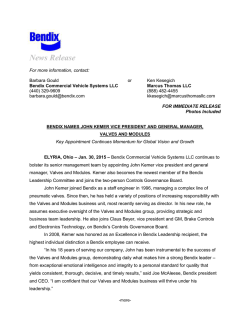 Bendix Names John Kemer Vice President and General Manager
