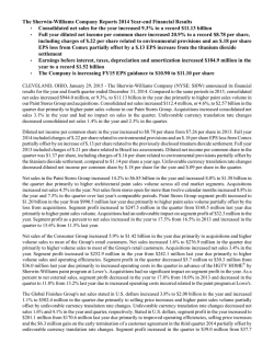 The Sherwin-Williams Company Reports 2014