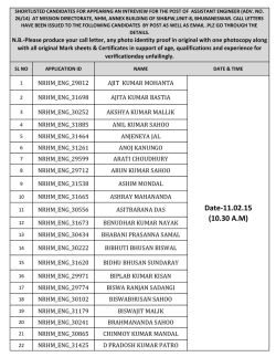 Shortlisted candidates for interview for the post of Asst Engineers