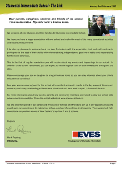 Newsletter 1 - Otumoetai Intermediate School