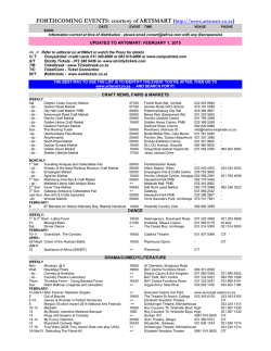 FORTHCOMING EVENTS: courtesy of ARTSMART (http://news