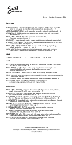 Dinner Menu - Sacks Cafe