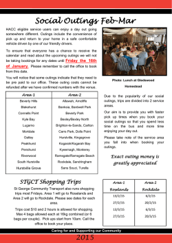 Social Outings Calendar for Feb- Mar 2015